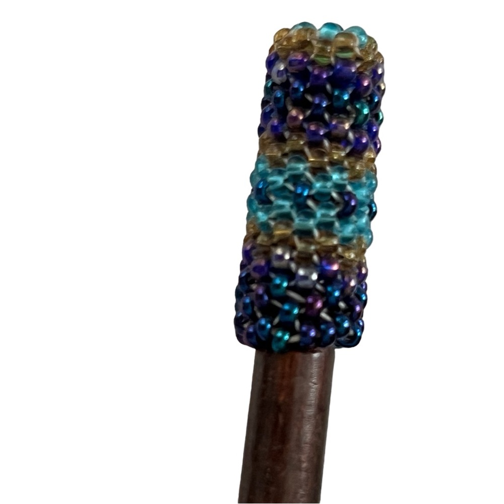 3 Japanese-style Hair Sticks - Wood sticks with Beading and Turquoise Tassels - Picture 4 of 7